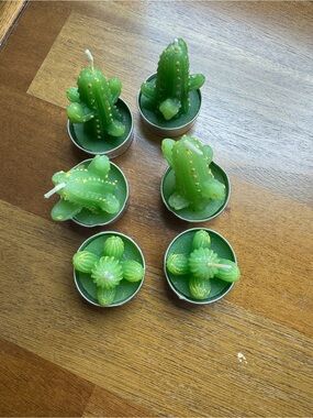 Set of 6 cactus-shaped tea light candles - unused